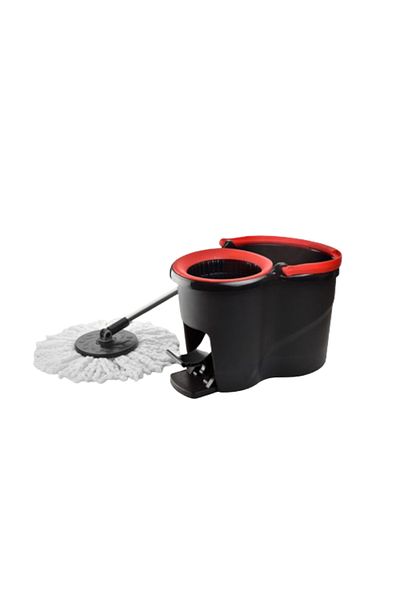 Elefan Set galeata cu pedala si mop rotativ, 100% microfibra, maner telescopic, design elegant, negru-rosu