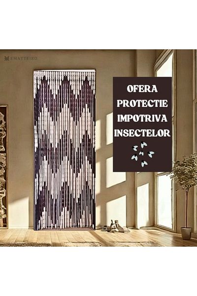 EMATTERIO Plasă Anti‑Insecte 200×90 cm pentru Ușă, Culoare Bej/Maro, Inele Durable, Montare Ușoară