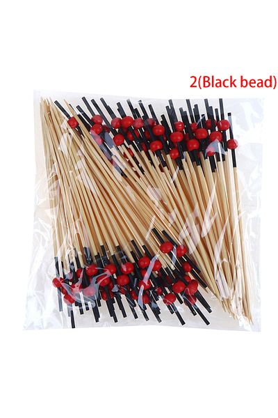 Choice 2Black bead 100pcs/set 12cm Disposable Heart Bamboo Pick Buffet Cake Fruit Fork Party Dessert Salad