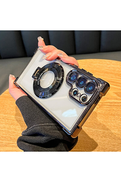 Choice غطاء شفاف فاخر مقاوم للصدمات مع حامل مغناطيسي أسود لهاتف سامسونج S24 أ...