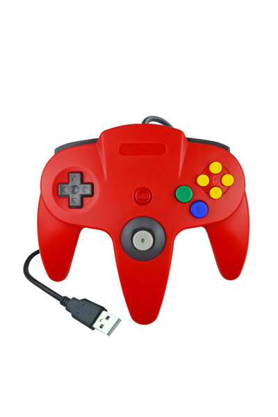 Choice وحدة تحكم N64 حمراء كلاسيكية مزودة بجهاز تحكم عن بعد سلكي USB ولوحة ألعاب وعصا تحكم ألعاب وملحقاتها وحدة تحكم كلاسيكية 64 R