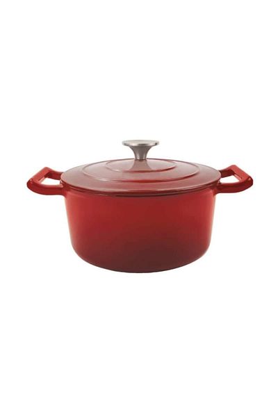 OEM Set 2 x Cratita cu Capac, Rosie, din Fonta Emailata, 26 cm, 4.8 l, Grunberg