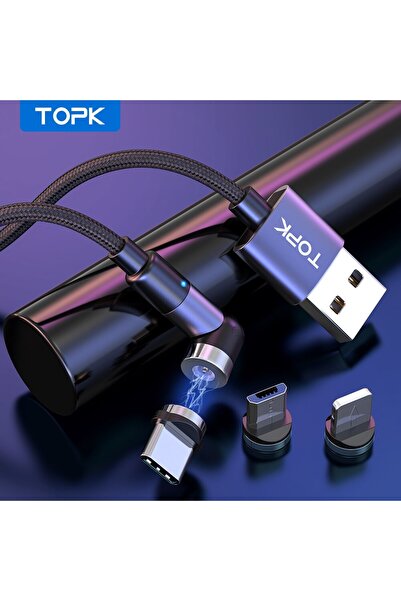 choice2 كابل TOPK المغناطيسي للشحن 3 في 1 بطول 2 متر (6.6 قدم) أسود، كابل دوا...