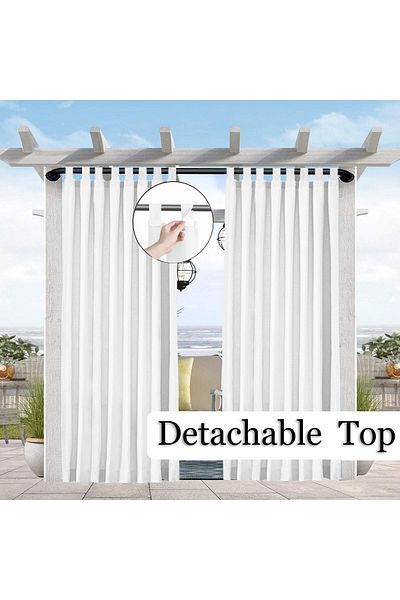 Choice Tab Top W254 x H213 White 1PC Sun-Blocking & Waterproof Curtain - Easy-Hang Tab Top for PatioPergola