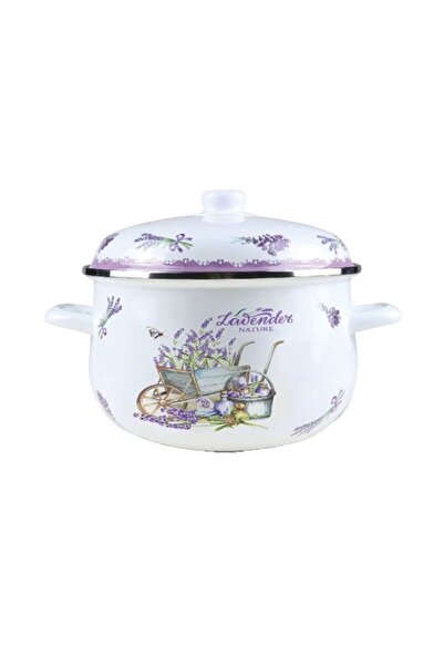 OEM Set 2 x Enamel Pot with Lid, 24 cm, 4.90 l, White / Purple, Grunberg, Model GR2400B