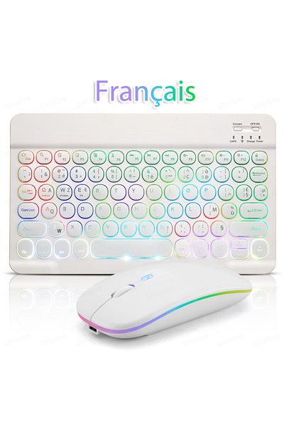 Choice French White Bluetooth Wireless Magic for iPad 9 Generation Air Pro Mini Keyboard Mouse 11/10/9inch