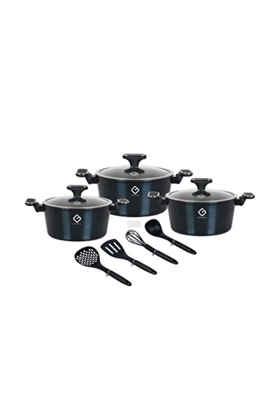 OEM Set 2 x 3 Aluminum Pots with Glass Lids and 4 Utensils, Blue, Compatible ...