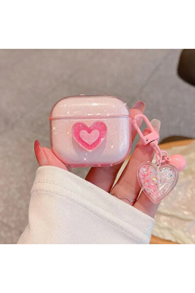 Choice غطاء سماعة رأس إيربودز 4 وردي لطيف بقلادة على شكل حب كريستالية لامعة ب...