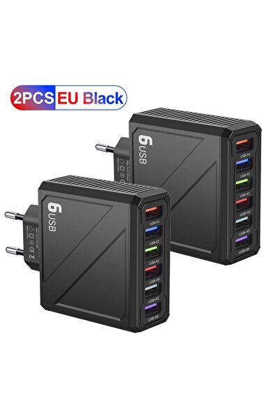 Choice شاحن جداري أسود من قطعتين، بقوة 3.1 أمبير، بستة منافذ USB، يدعم الشحن ...