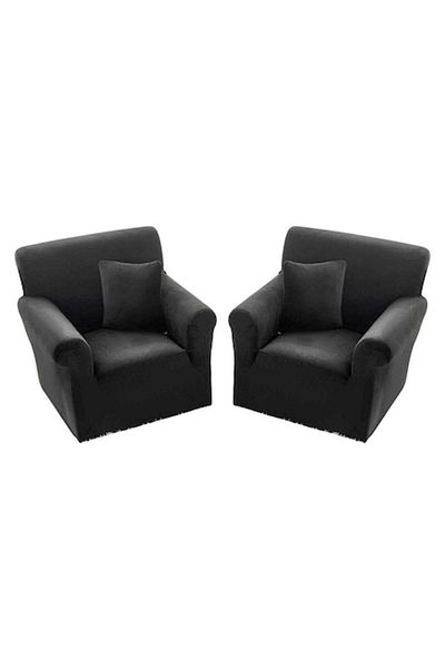 OEM Set 2 Elastic Chair Covers for Armchair 90-130 cm, Velvet, MS STAR@, Black