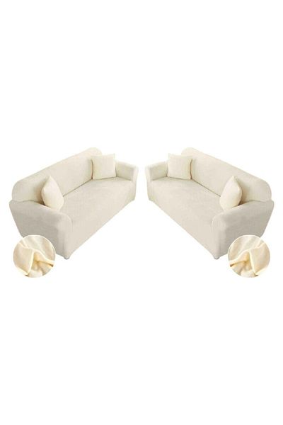 OEM Set 2 Huse cu elastic pentru canapea din Catifea, Jo-Jo, Uni, 180x230cm L-3 locuri, Crem