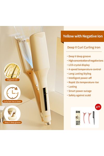 Choice5 EU Yellow with Anion 32mm Hair Wave Curling Iron Professional French Egg Roll Hair Curler Corrugated