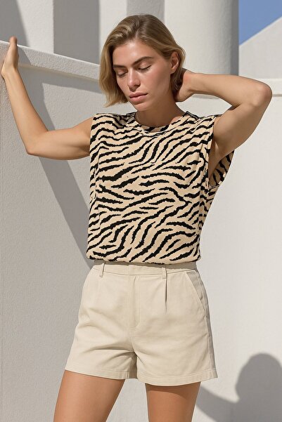 Re-clo تي شيرت Vegas Top، من القطن العضوي بنمط الحمار الوحشي بدون أكتاف