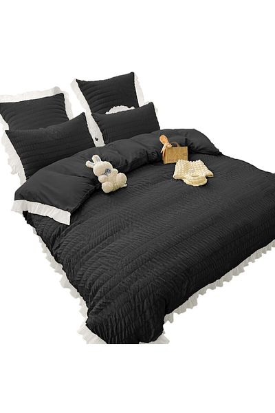 OEM Lenjerie Creponata dubla, Bumbac, 6 piese, cearceaf 230x250cm, cearceaf de pilotă 200x230cm, 4 feț