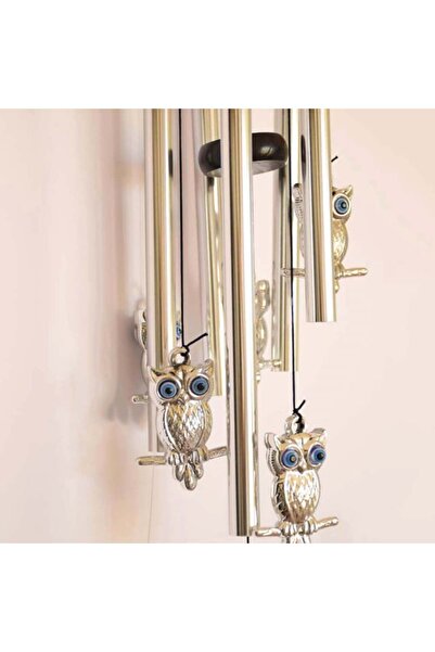 PUFO Wind chime with 5 metal sound tubes for home or garden, Feng-Shui model with 6 owls,