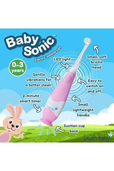 Brush-Baby فرشاة أسنان كهربائية للأطفال من بيبي سونيك للأعمار من 0 إلى 3 سنوات، مع ضوء LED ممتع، وشعيرات ناعمة للأطفال