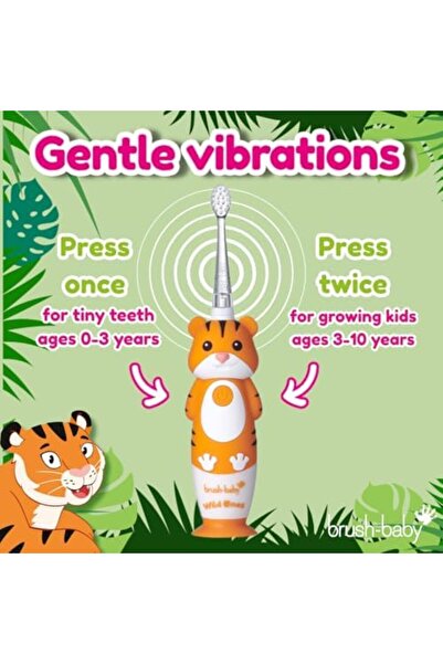 Brush-Baby فرشاة أسنان كهربائية قابلة لإعادة الشحن من وايلد ونز للأطفال، مقبض واحد، رأس فرشاة، كابل شحن يو إس بي،