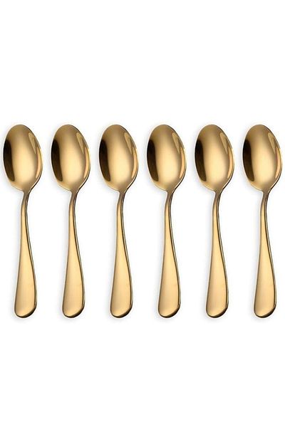 PUFO Set of 6 Simple spoons for coffee, tea, dessert, stainless steel, gold, 14 cm