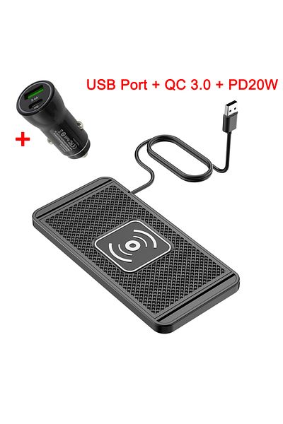 Choice USB and adapter Car Wireless Charger Silicone Non-Slip Pad for iPhone 15 14 13 12 Samsung S24 S23 Xi