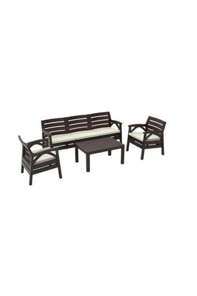 Mercaton Set mobilier pentru gradina sau terasa, 5 persoane, maro, 1 masa, 2 scaune, 1 canapea cu 3 locuri