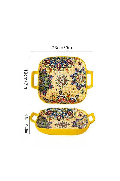 Choice 9 inches Yellow 1 piece of 9-inch Bohemian style salad plate with double ear ceramic pasta dish, can