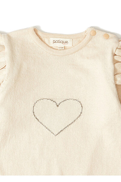 Patique Kids Beige Baby Girl Organic Cotton Heart Patterned Knitwear Double Set
