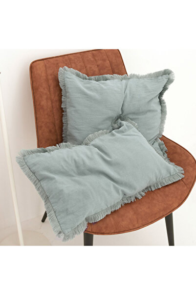 Choice غطاء وسادة أزرق فاتح مقاس 45 × 45 سم مع شرابة لديكور المنزل وغرفة المع...