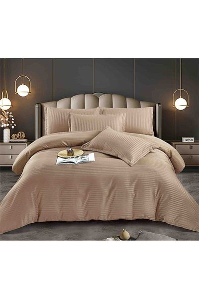 JOJO HOME Double bed sheets with elastic, Damask Deluxe Premium, 6 Pieces, Horeca - Beige
