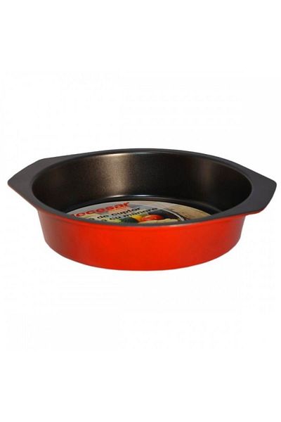 Oti Non-stick Round Tray with Handles, Red, 24 cm,