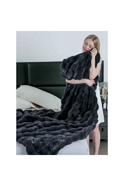OEM Luxury Blanket for Double Bed with Zipper, Faux Rabbit Fur, MS STAR, 200x230cm, Gray