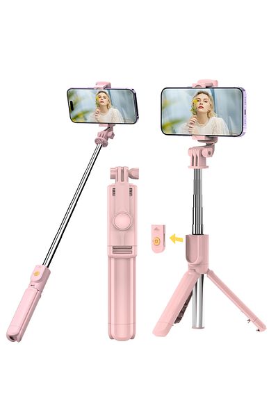 Choice Pink Wireless Selfie Stick Tripod Stand with Light Bluetooth Remote Extendable Tripod for iPhone Mob