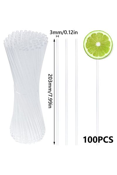 Choice C 100Pcs Transparent Acrylic Lollipop Stick Reusable Candy Dessert Chocolate Bakeware Cupcake Toppe.