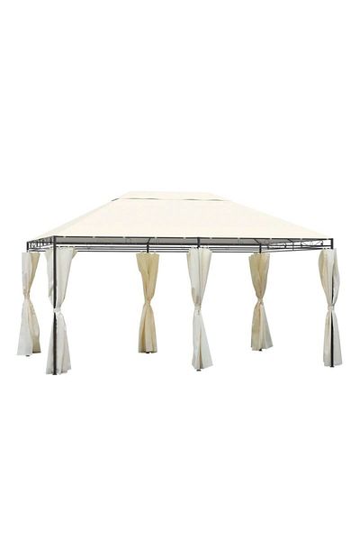 Mercaton Pavilion/foisor pentru gradina/terasa, cadru metalic, cu perdele, crem, 4x3x2.55 m
