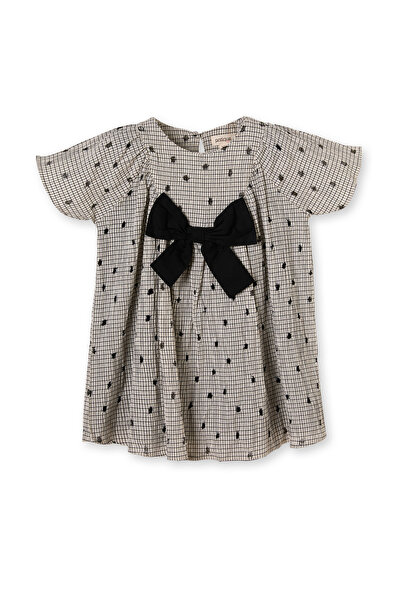 Patique Kids Black Cotton Plaid Bow Girl's Dress