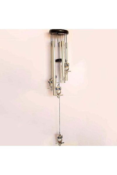 PUFO Wind chime with 5 metal sound tubes for home or garden, Feng-Shui model with 6 owls,