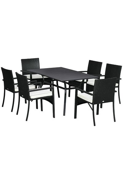 Mercaton Set mobilier gradina/terasa, negru si bej, ratan sintetic, 1 masa, 6 scaune, Lynna