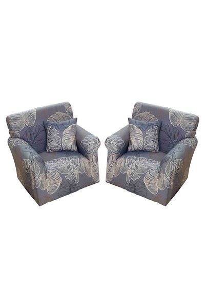 OEM Set de 2 huse elastice pentru fotoliu, MS STAR, model abstract, S-90x140cm, albastru/crem