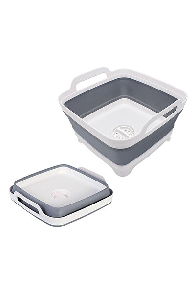 Choice3 Gray 9 Liter Collapsible Plastic Vegetable Wash Basin with Drain Plug...