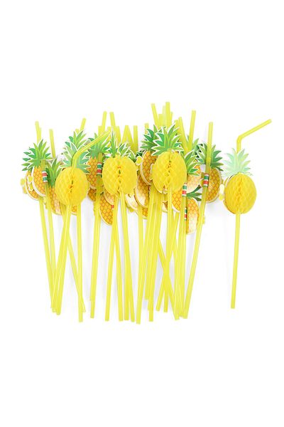 Choice Pineapple straw 50pcs Paper Drinking Straw 3D Fruit Pineapple Flamingo Design Striped Paper Straws B