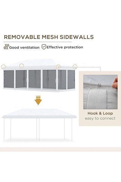 Mercaton Terrace or garden pavilion with metal frame and anti-insect net, black and white, 5.85x2.95x2.70