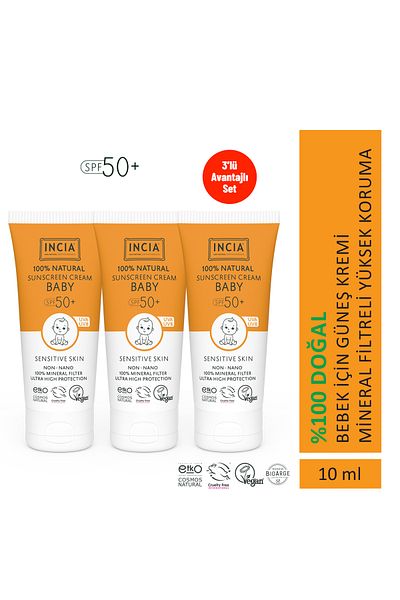 Incia 100% Natural Baby Sunscreen Anti-Blemish Mineral Filter High Protection Spf 50+ Uva Uvb 10 ml