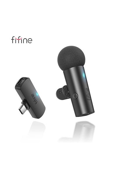 Fifine ميكروفون لافاليير لاسلكي M6 للهواتف/الأجهزة اللوحية، ميكروفون صغير مكثف من النوع C للفيديو والمكالمات الداخلية