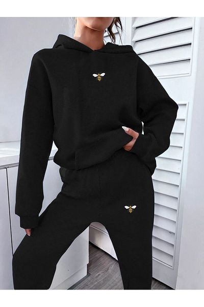 zeag Women's Bee Printed Bottom Top Tracksuit Set Oversize Hooded