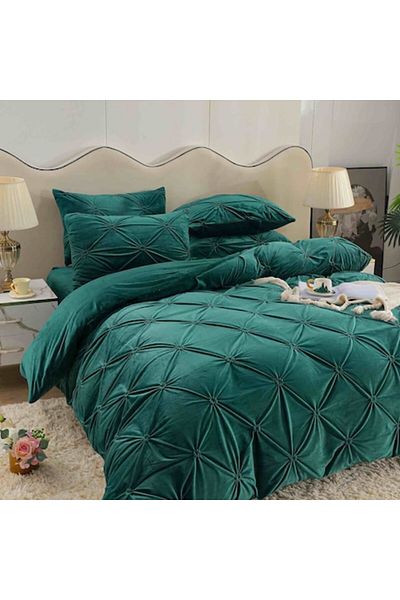 JOJO HOME Double bed set, velvet, 4 pieces, CATI3-8, imperial green, 230 x 250 cm