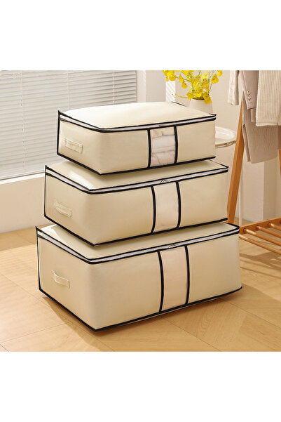 Choice أكياس تخزين قابلة للطي للملابس واللحاف، مقاس 70×50×26 سم، لون بيج - سعة كبيرة جدًا للتحرك
