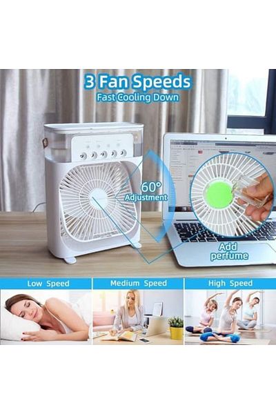 Generic Air Cooler Fan, 4-in-1 Mini Air Cooler with Mist Humidifier, USB Type-C, 600ml Water Tank, 3 Mist Le