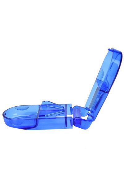 Choice1 Blue Rectangular Transparent Medicine Cutter Small Pill Tablet Cutter with Storage Compartment Box M