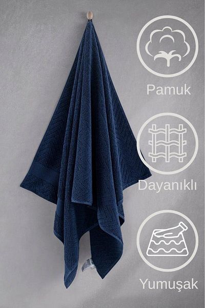 Karna Home Prosop unic din bumbac Jacquard Karnı Premium Zander 50x90 cm - Bleumarin