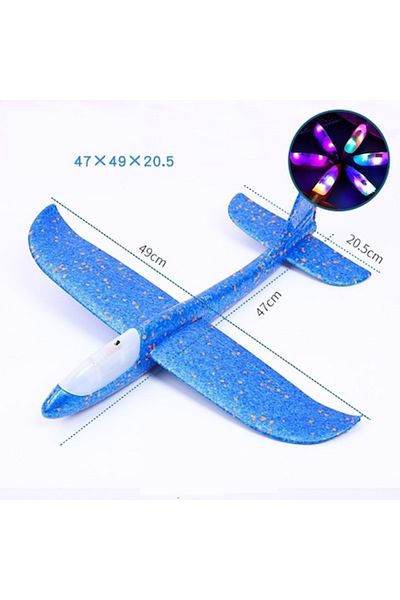 Terra Polystyrene Glider Plane with Lights on the Head, Blue, Length 47 cm