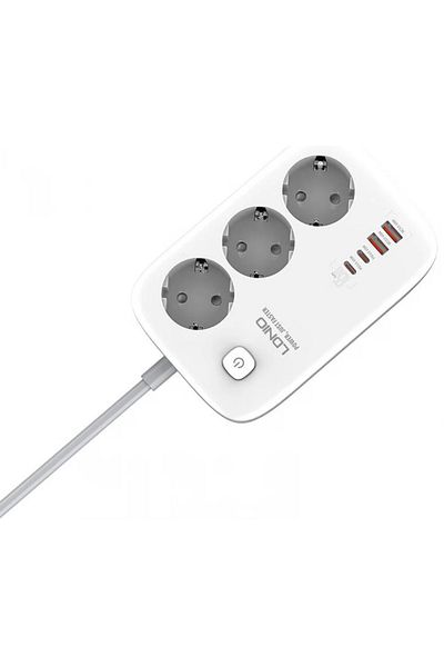 LDNIO Prelungitor SE3436, 3 prize, 2 X USB-A, 2X USB-C, 65W, 2m